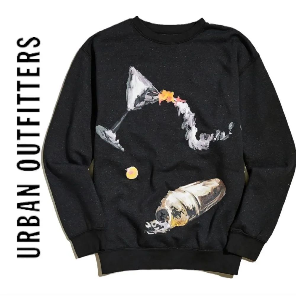 NEW Urban Outfitters UO Spilled Martini Glass Crew Neck Sweatshirt M